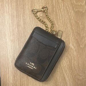 Coach Dark Brown Leather Keychain Zip Pouch